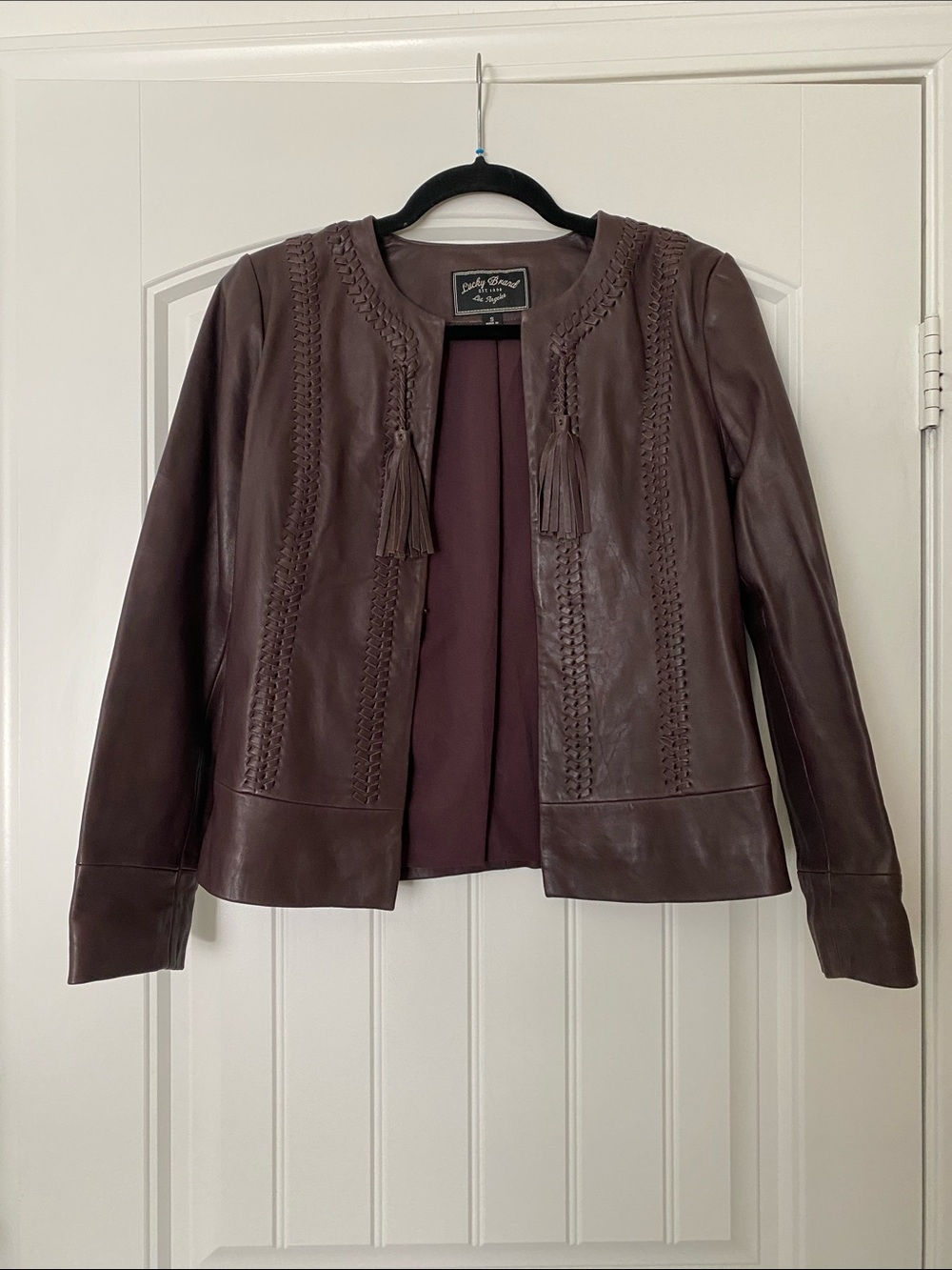 Lucky Brand Women's Dark Brown Leather Tassel Jacket